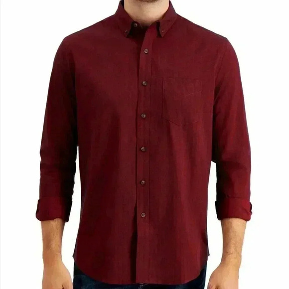 CLUB ROOM Burgundy Red Herringbone Long Sleeve Button Down Shirt XL Extra Large - Picture 1 of 8